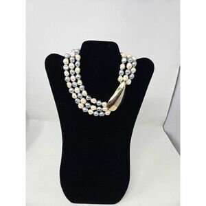 VINTAGE GAY BOYER 3 STRAND FAUX PEARL NECKLACE CHOKER STATEMENT FASHION JEWELRY